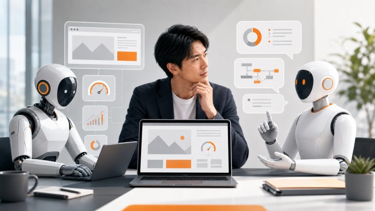 AIを二刀流で使い分けながらホームページ改善を進めるイメージ